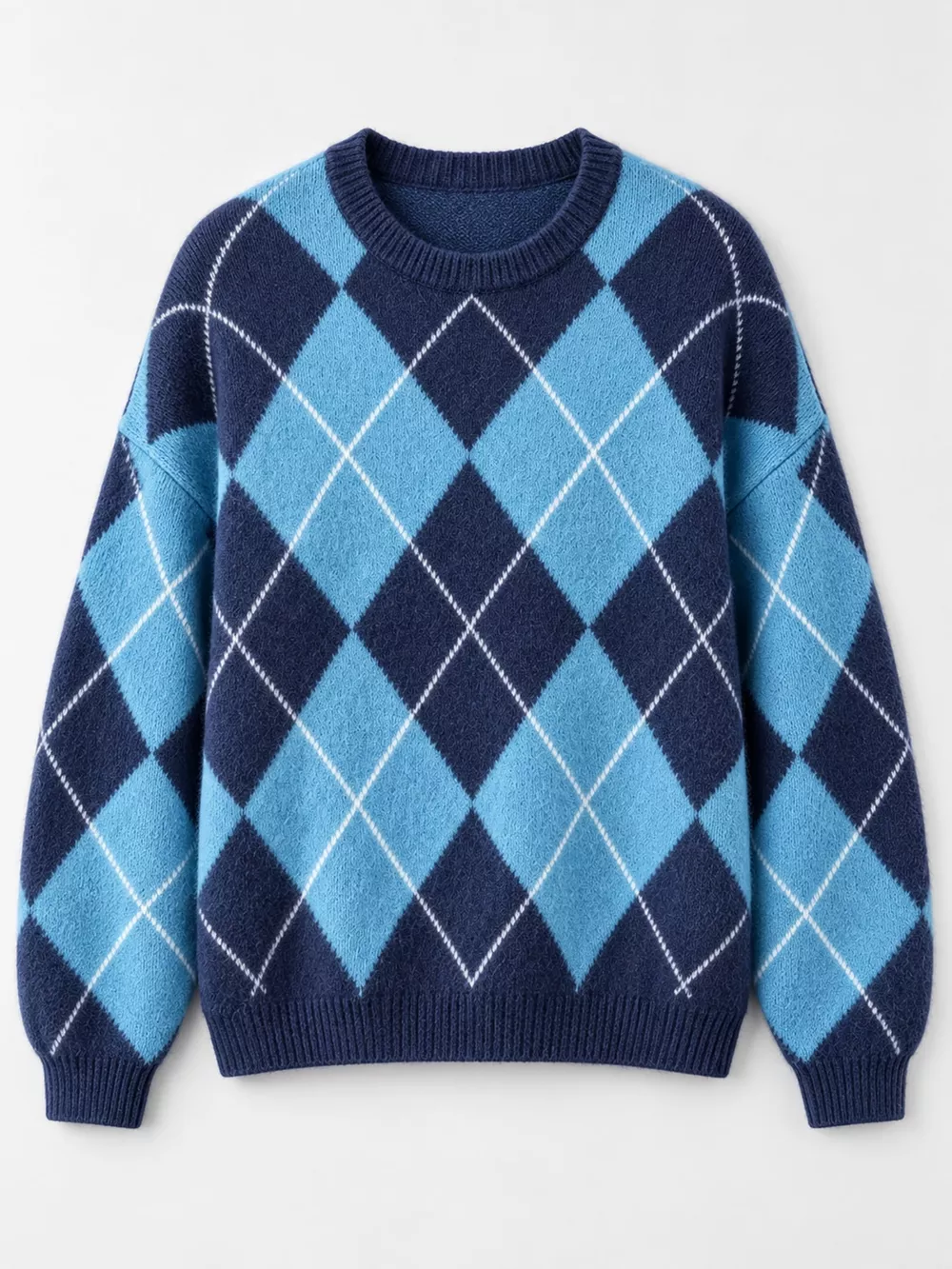 Argyle Pattern Fuzzy Knit Sweater, image 29
