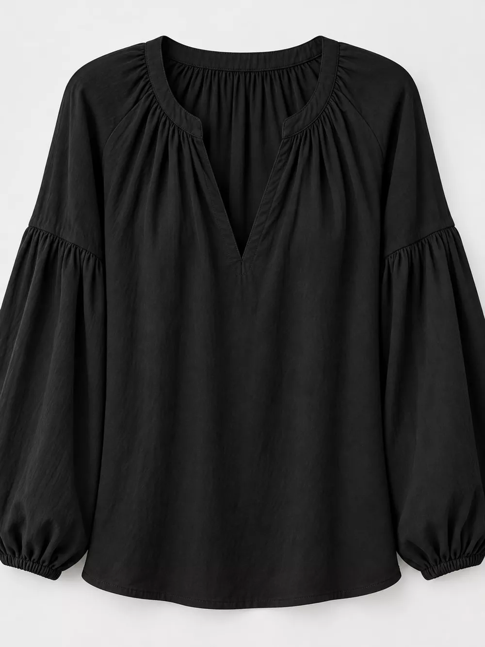 Full Size Notched Balloon Sleeve Blouse Plus Size, image 10