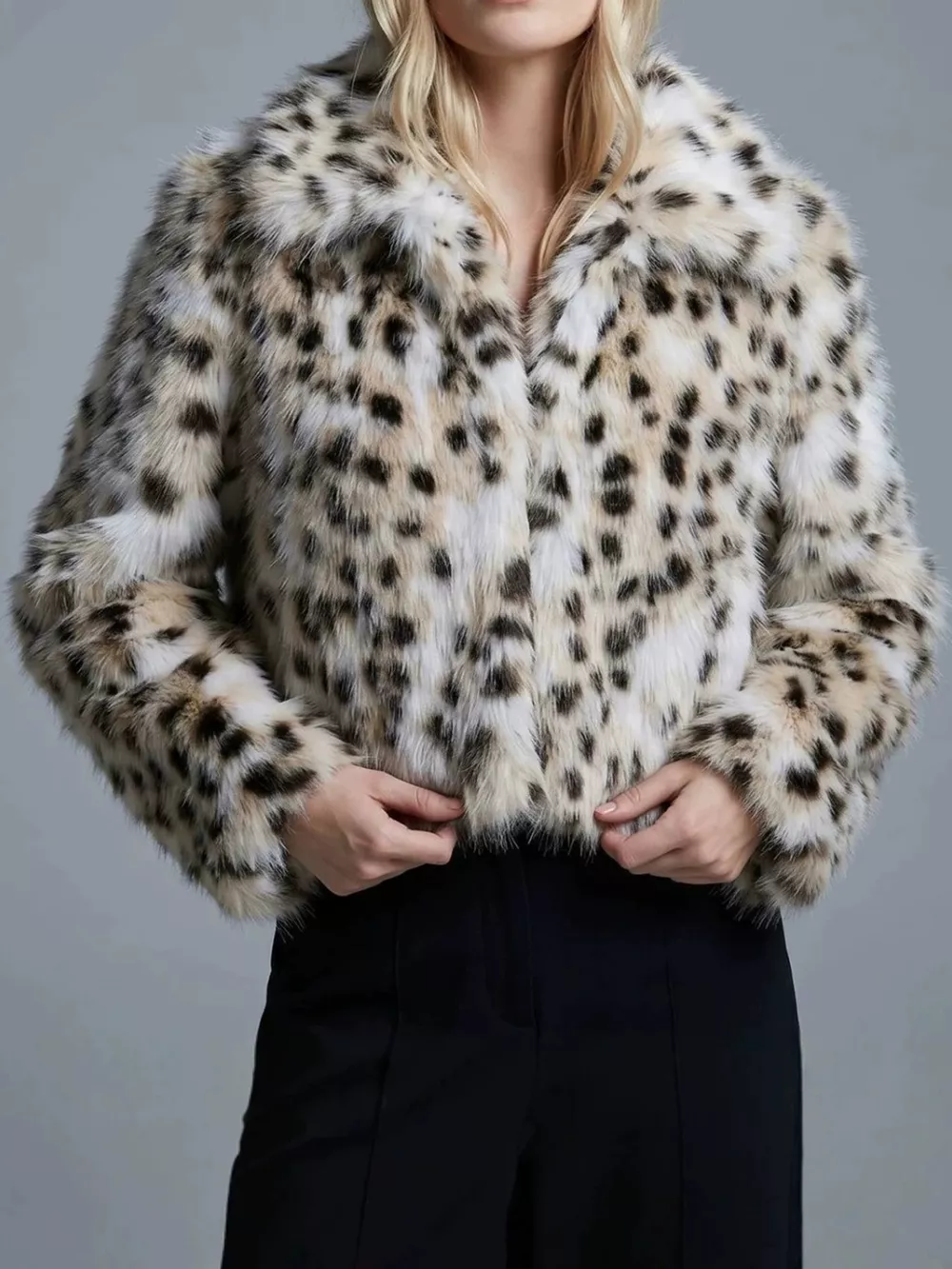 Plus Size Leopard Print Faux Fur Cropped Outerwear