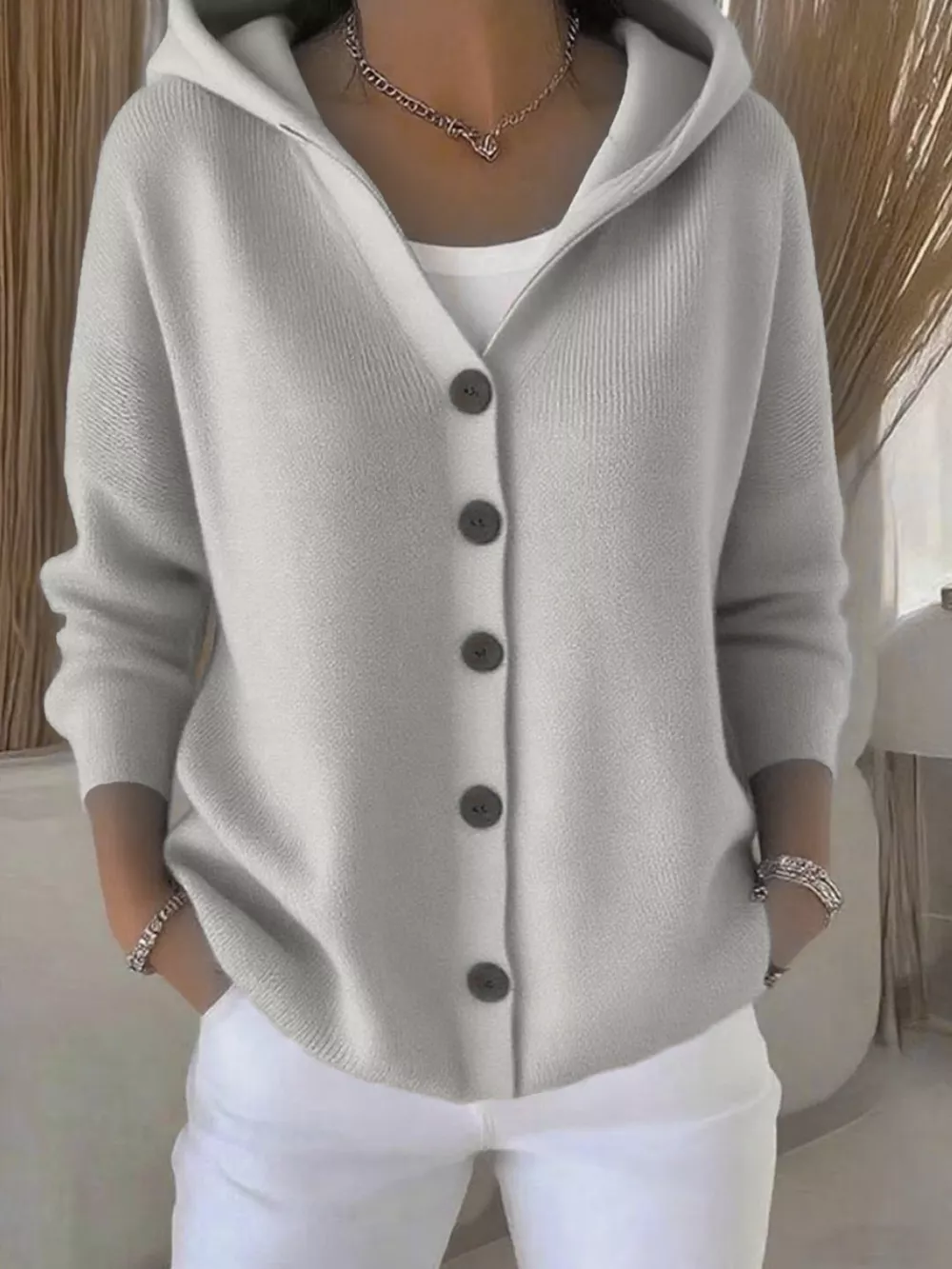 Full Size Hooded Button-Down Knit Cardigan Plus Size, image 47