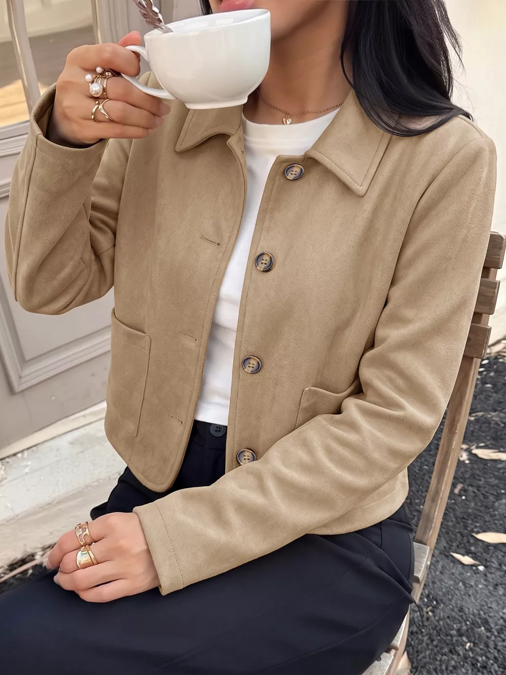 Collared Neck Button Up Jacket, image 2