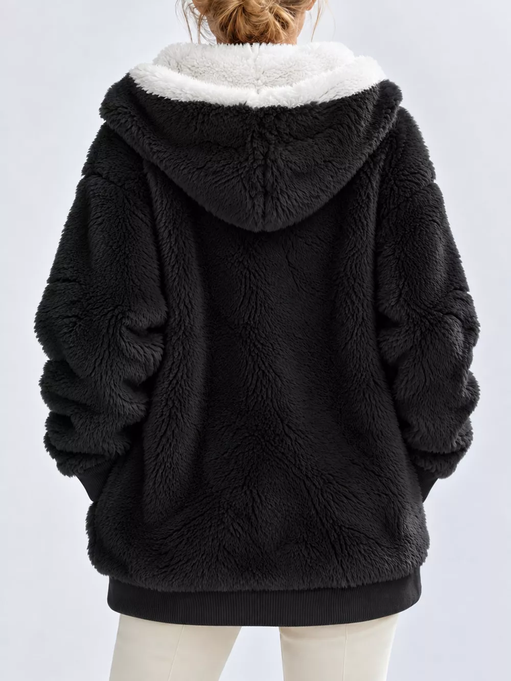 Full Size Faux Fur Zip Up Hooded Outerwear Plus Size, image 9