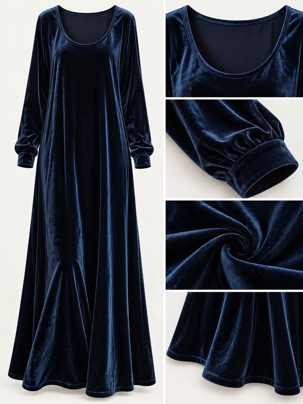 Velvet Long-Sleeve Maxi Dress, image 5