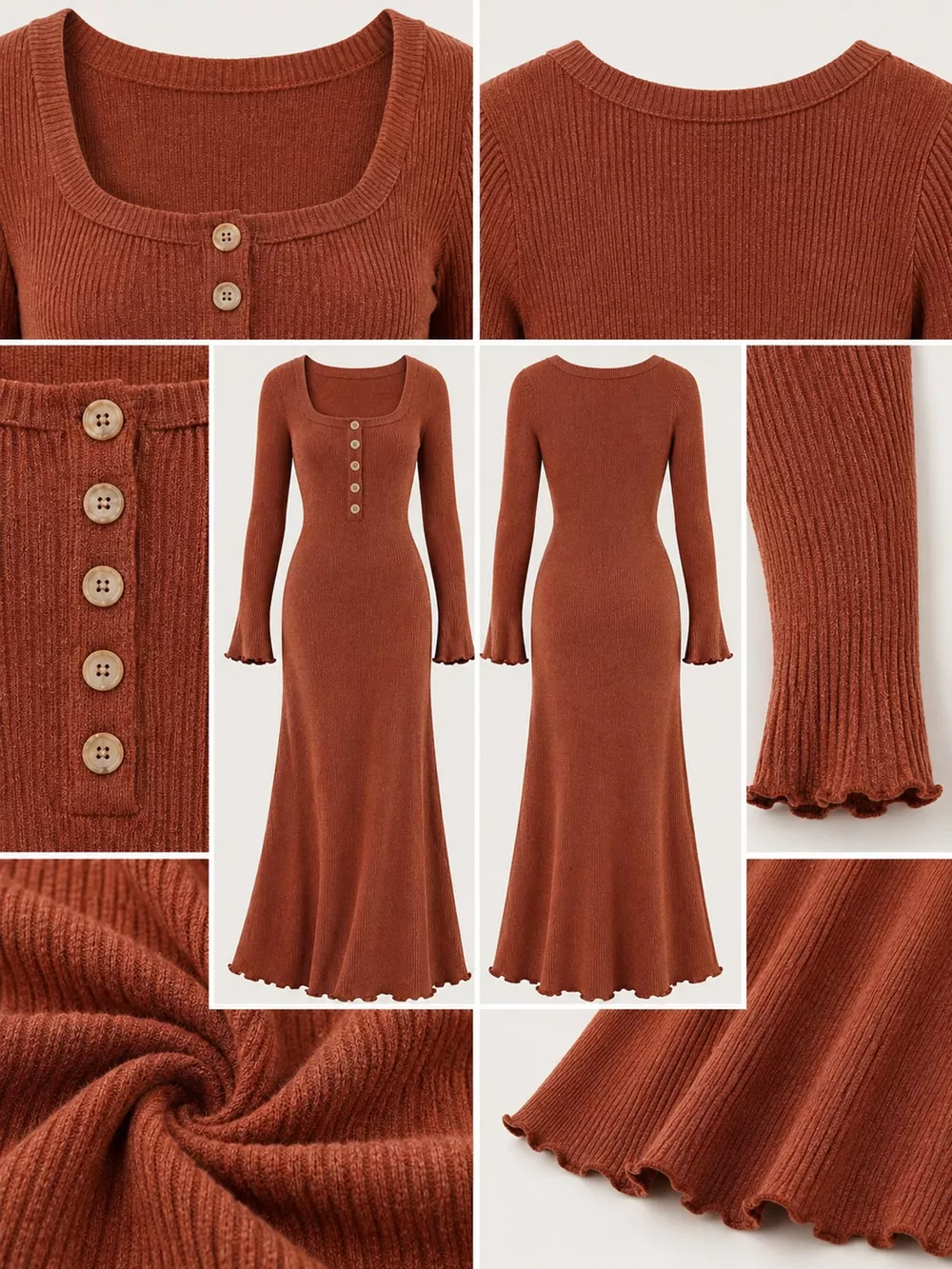 Button-Front Ribbed Knit Maxi Dress, image 6