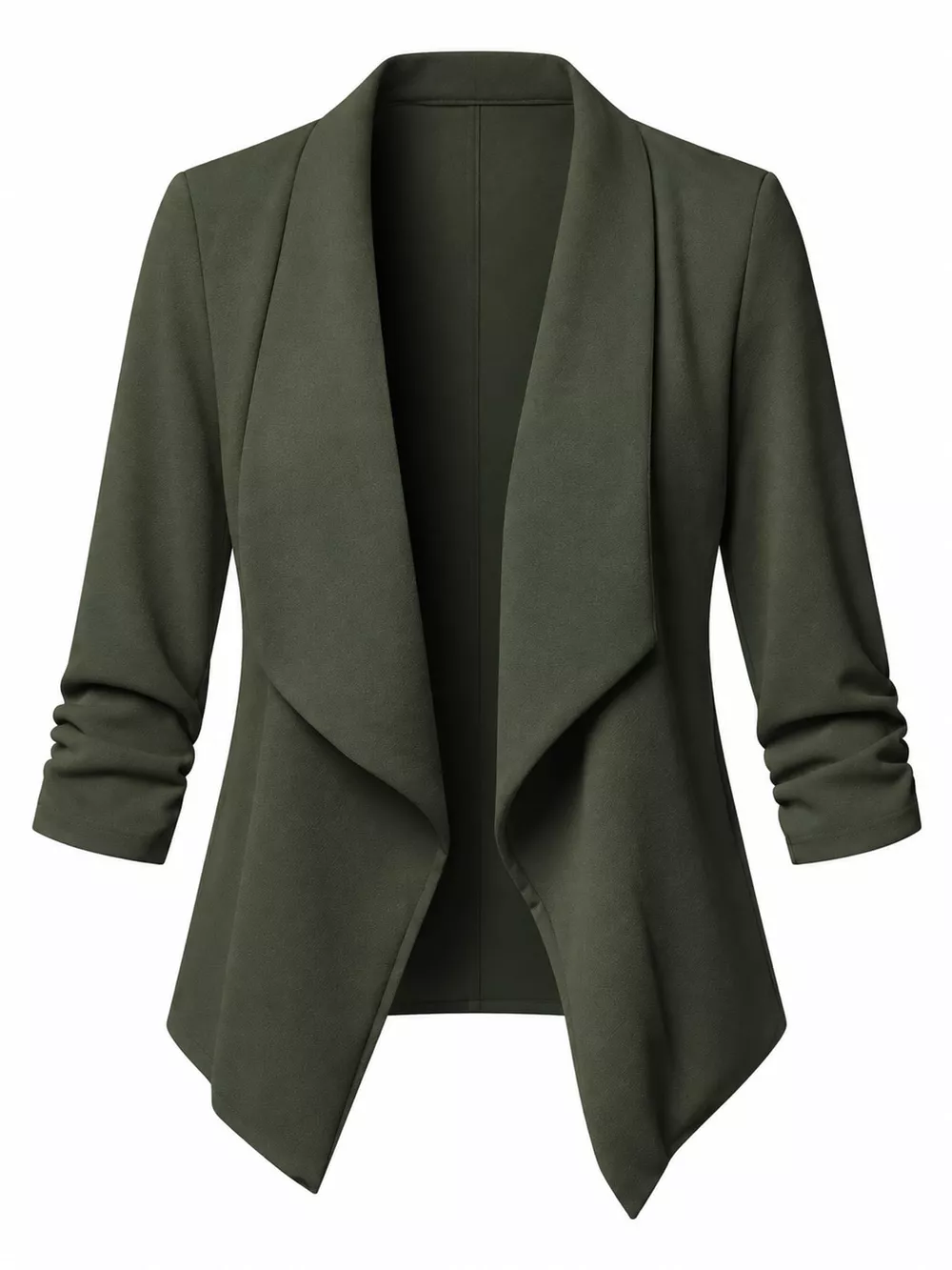 Full Size Open Front Drape Blazer with 3/4 Ruched Sleeves Plus Size, image 14