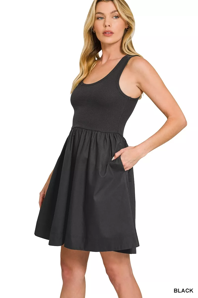 Combined Knit & Woven Midi Dress, image 3