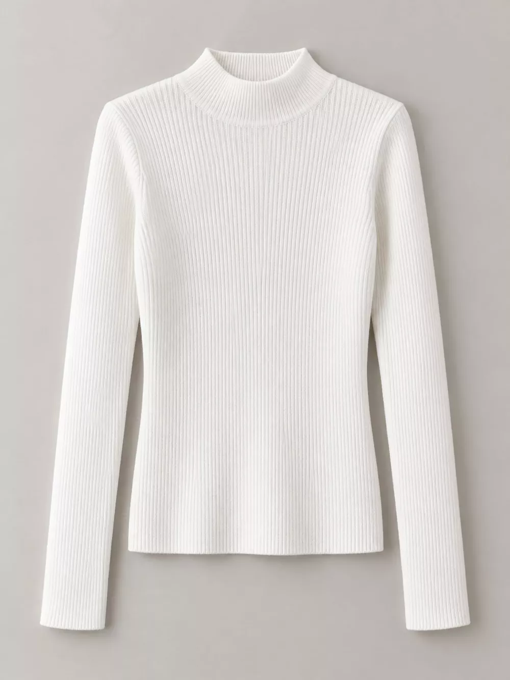 Elegant Slim-Fit Ribbed Mock Neck Knit Top, image 5
