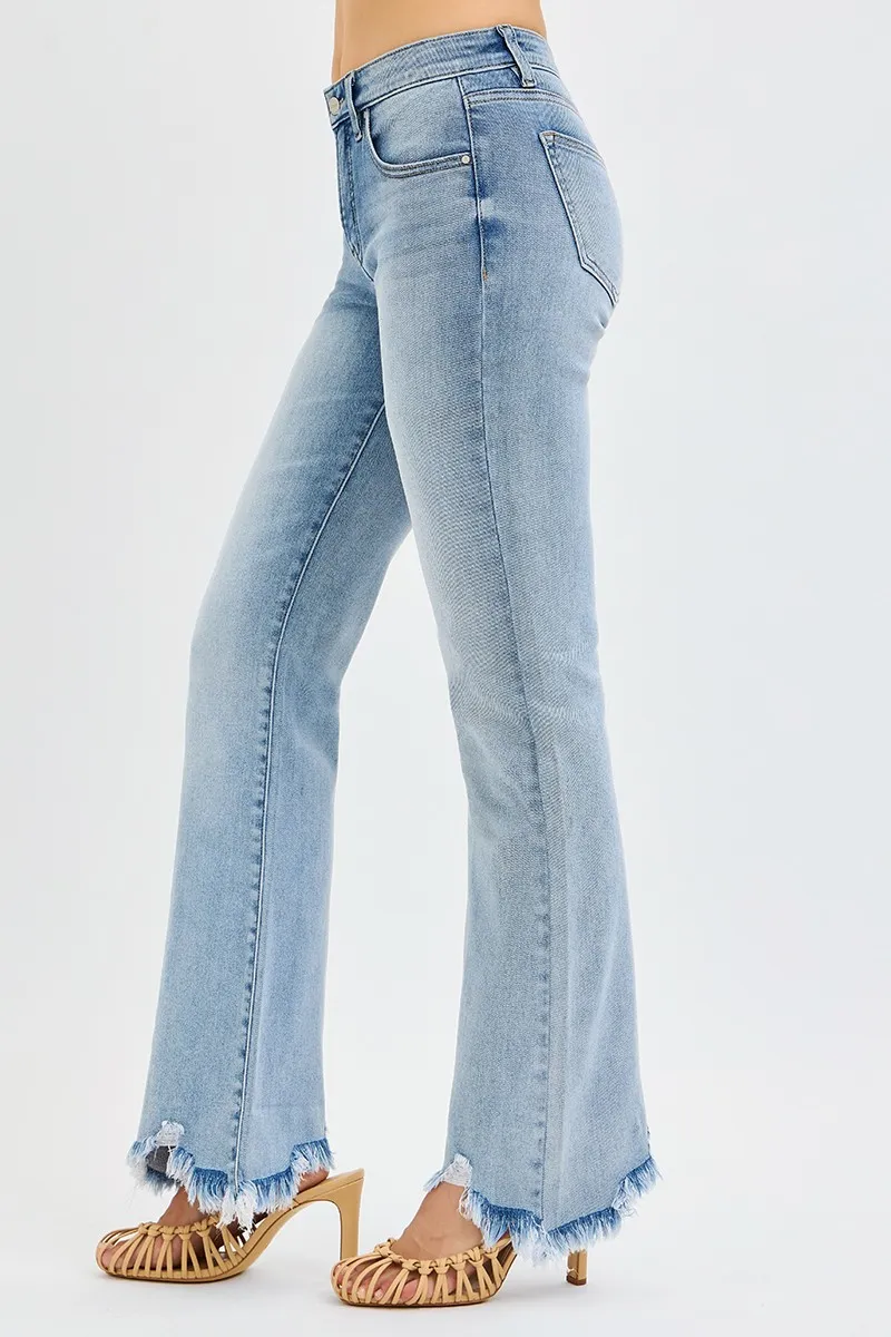 Full Size Tummy Control Mid Rise Flare Jeans with Fray Hem Detailed Plus Size, image 7