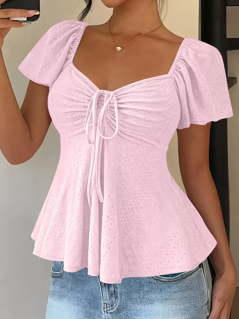 Ruched Flutter Sleeve Peplum Top, image 8