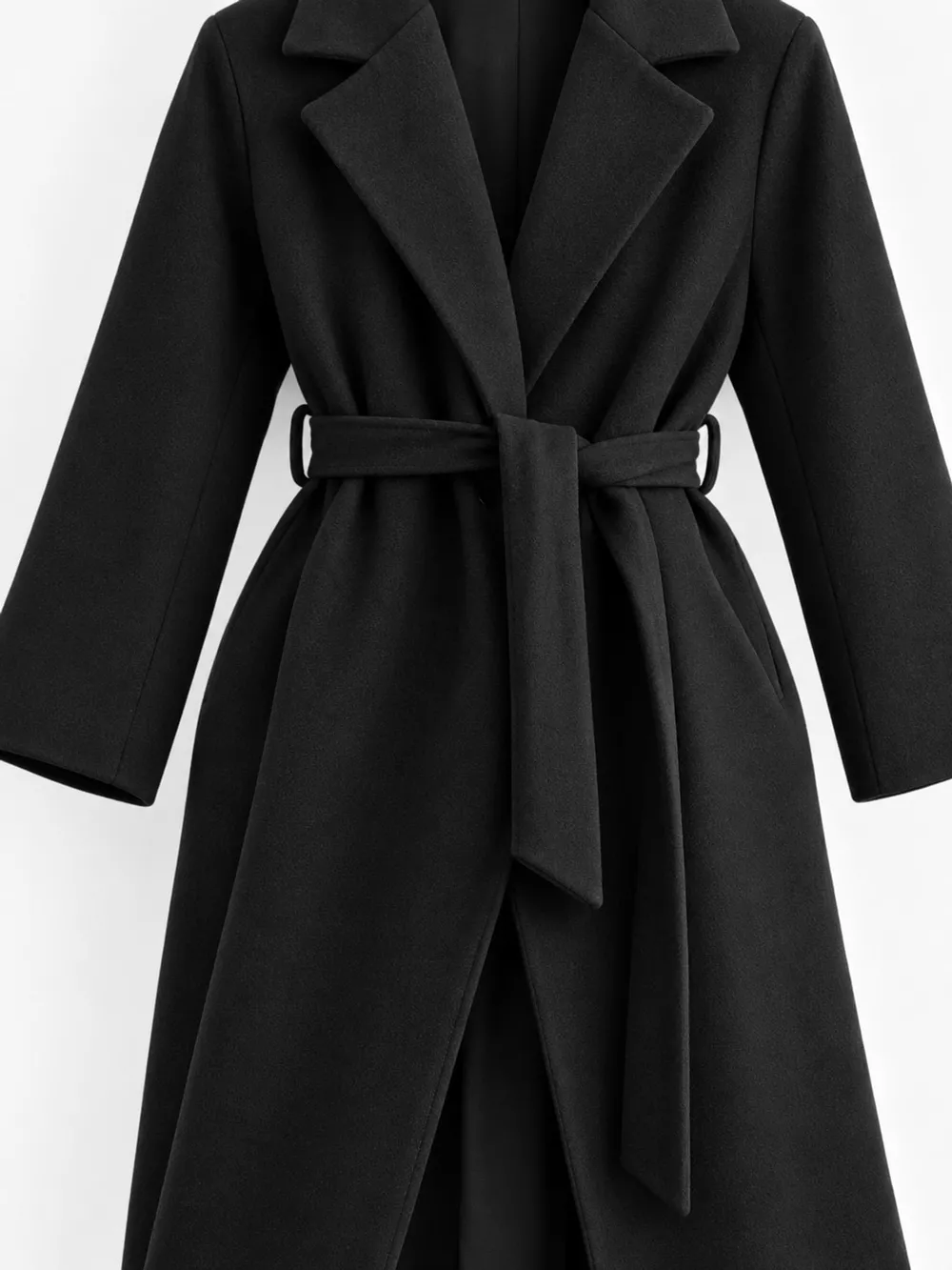 Lapel Collar Long Sleeve Belted Coat, image 8