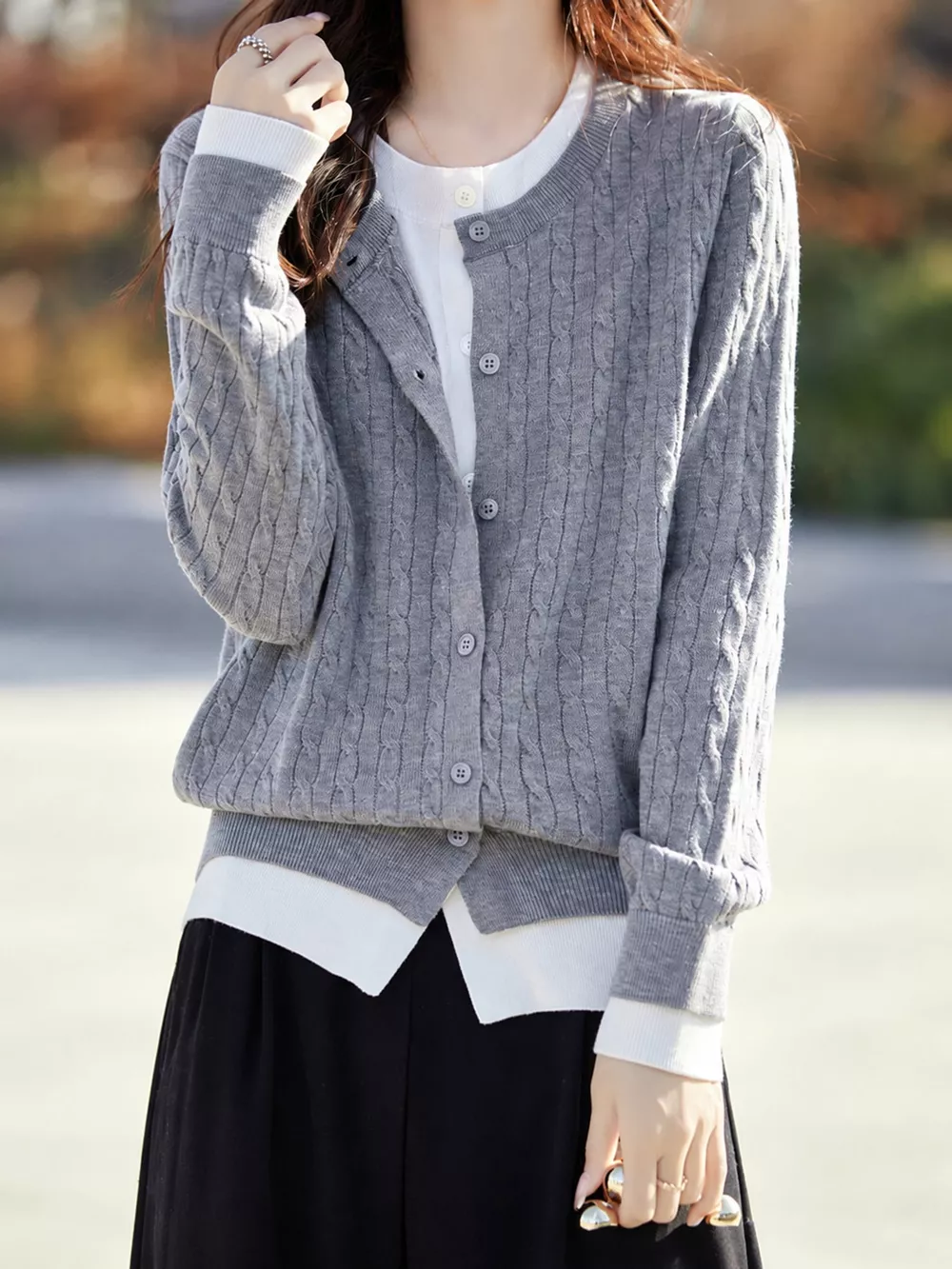Cable-Knit Button-Down Cardigan, image 13