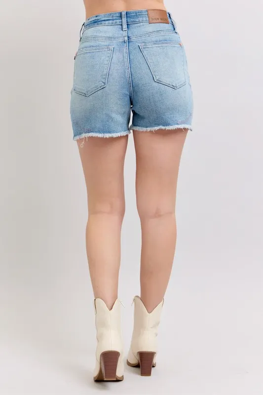 Full Size High Waist Western Embroidery Detail Cut Off Denim Shorts Plus Size, image 18