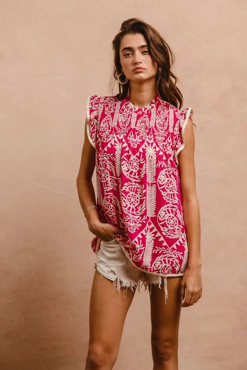 Printed Ruffle Sleeve Top, image 12