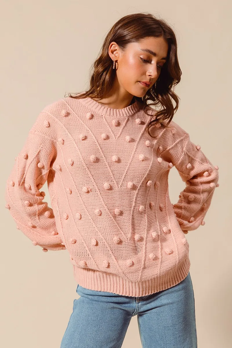 Pom Pom Textured Knit Sweater Top, image 6