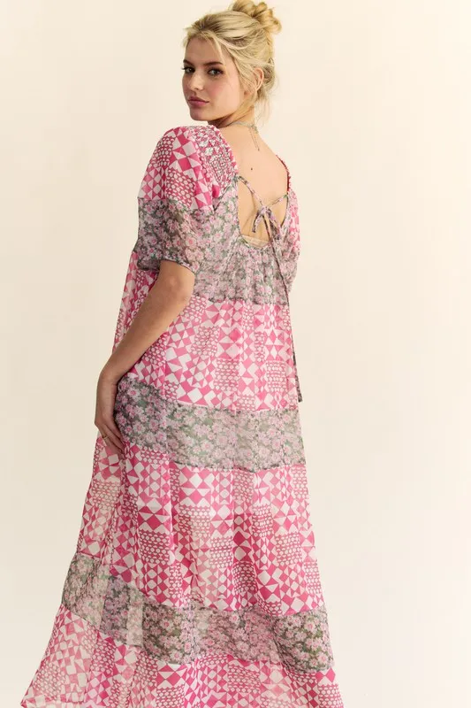 Multi Floral Square Neck Puff Sleeve Maxi Dress, image 10