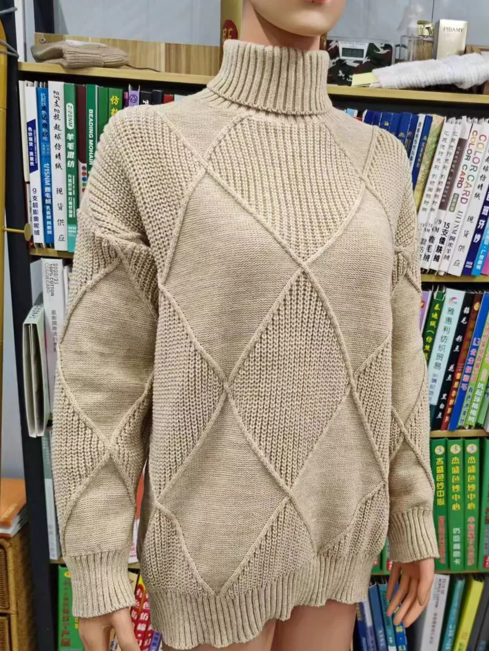 Full Size Diamond Pattern Turtleneck Sweater Plus Size, image 9