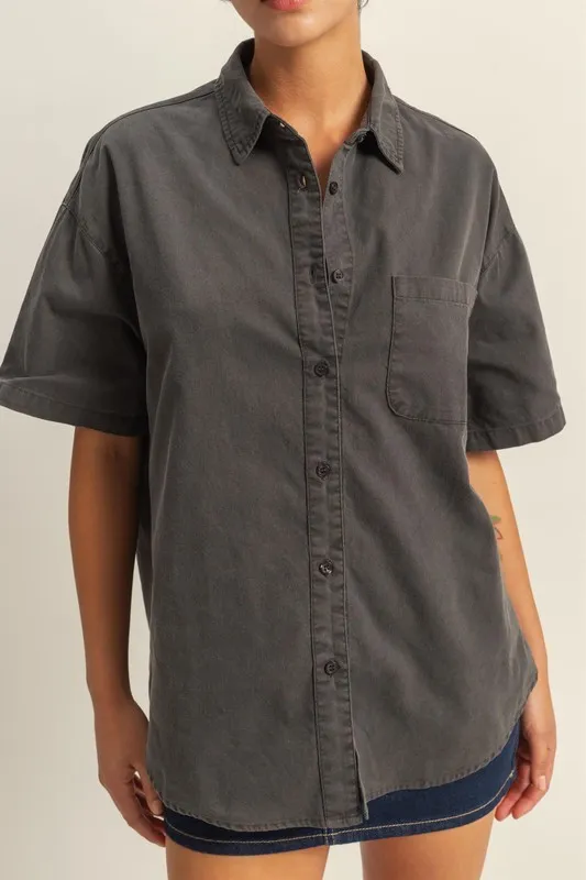 Short Sleeve Button Down Oversized Shirt, image 5
