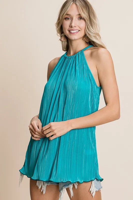 Pleating Knit Halter Neck Top, image 2