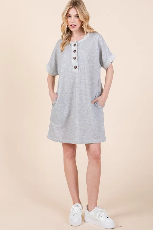 Casual Contrast Trim Henley Dress