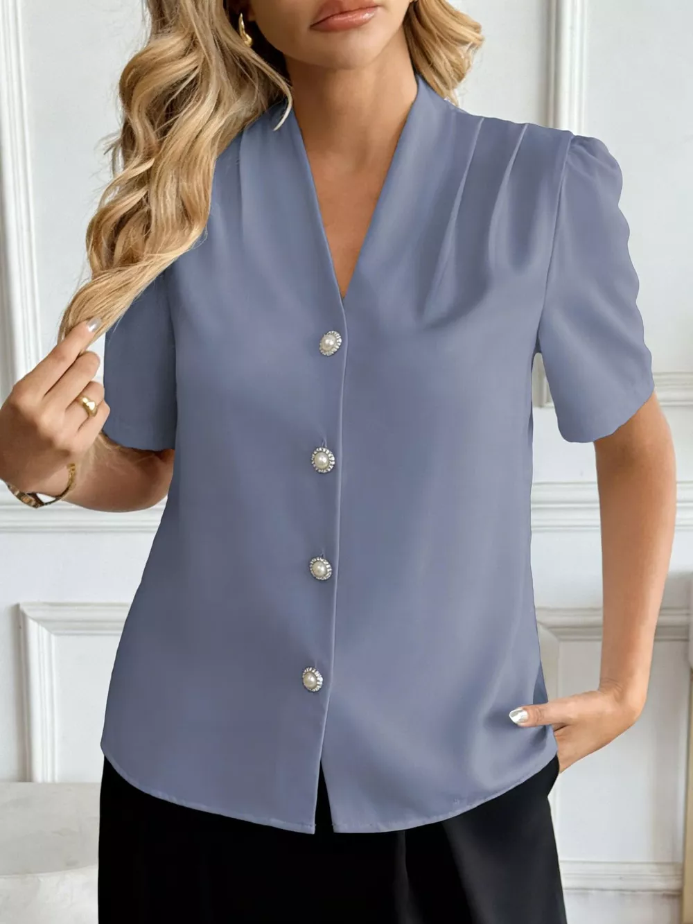 V-Neck Button-Down Shirt, image 10