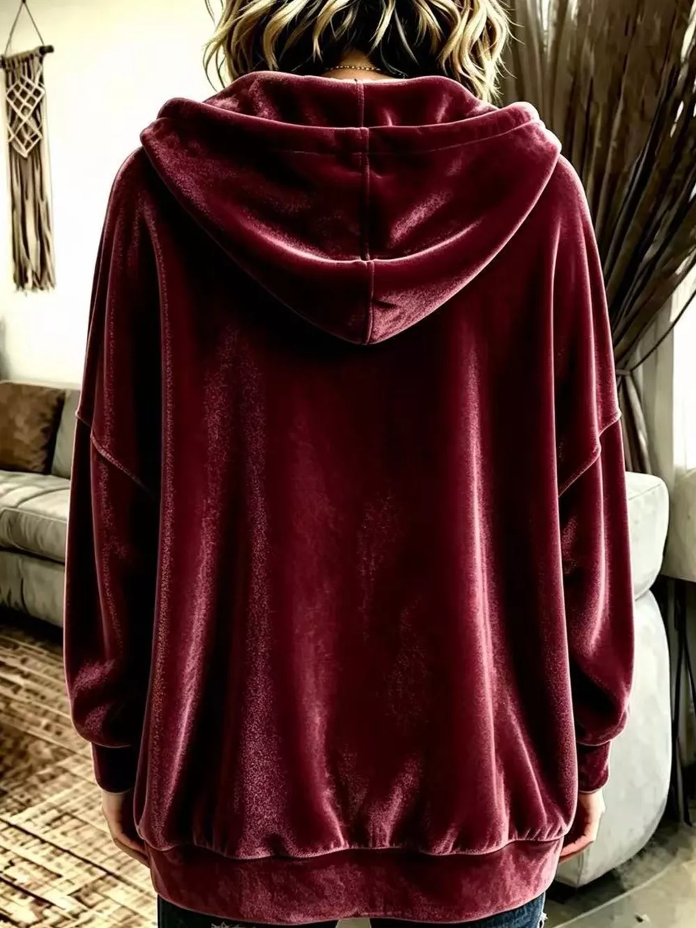Full Size Velvet Dropped Shoulder Hoodie Plus Size, image 18