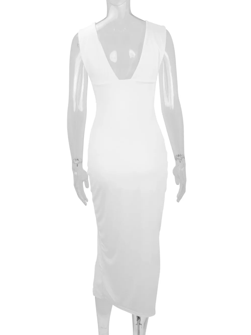 Sleeveless Deep V-Neck Ruched High Slit Bodycon Dress, image 7