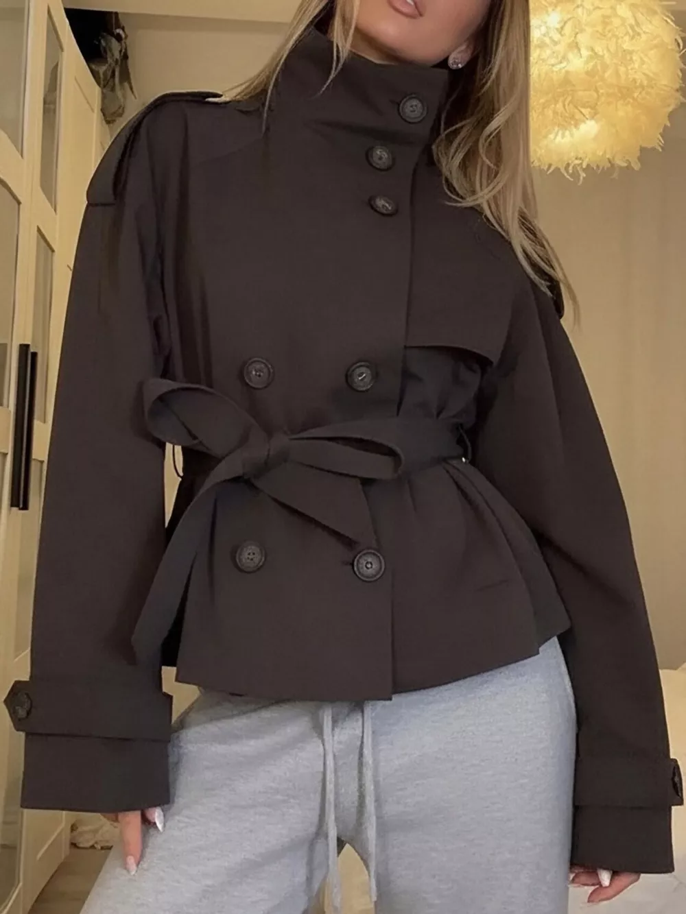 Full Size Double-Breasted Belted Trench Outerwear Plus Size, image 15