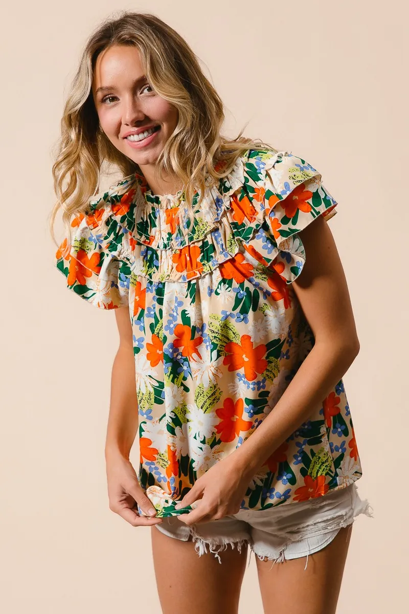 Multi Color Floral Print Woven Top, image 16