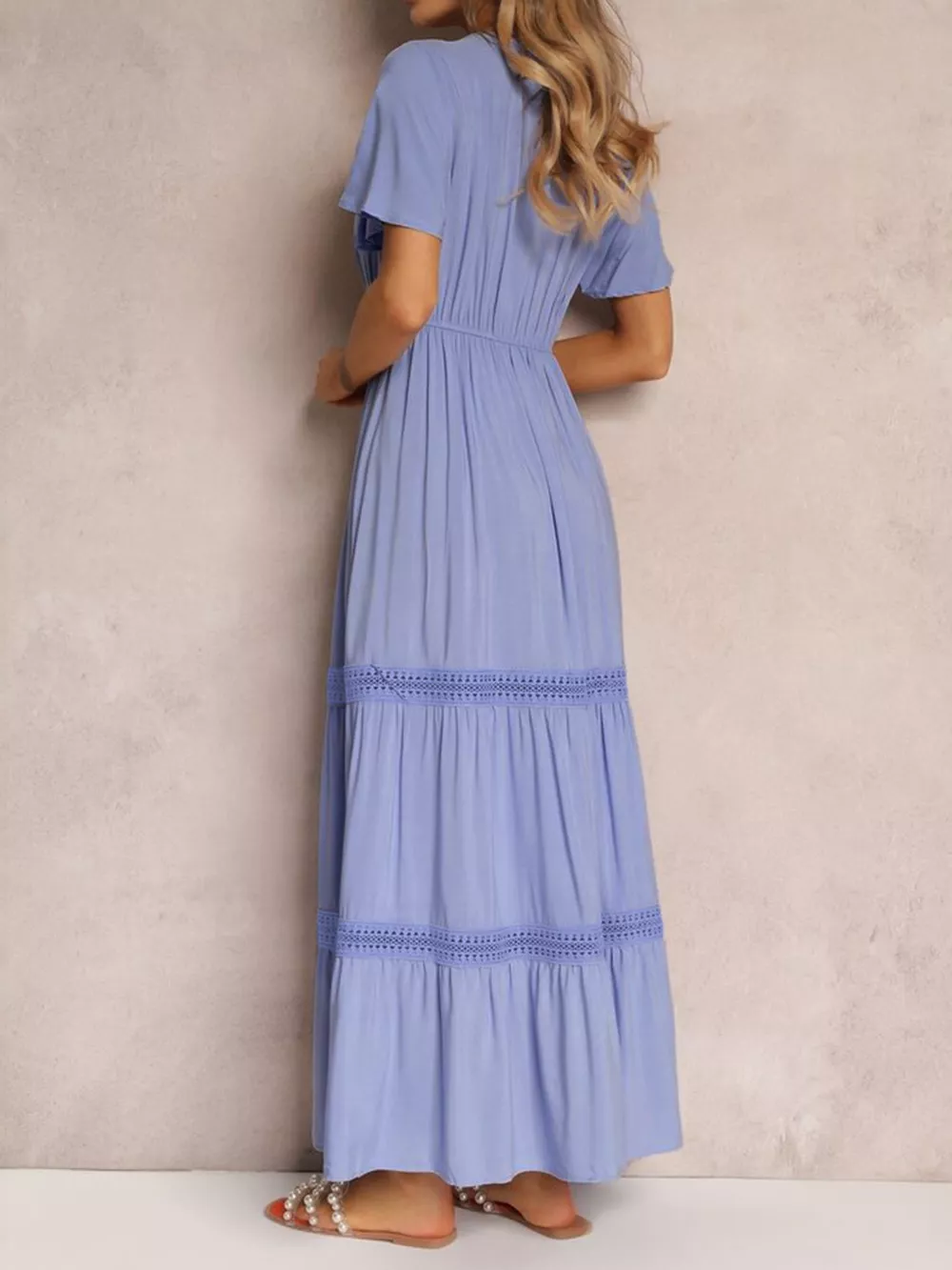 V-Neck Short Sleeve Tiered Maxi Dress, image 10