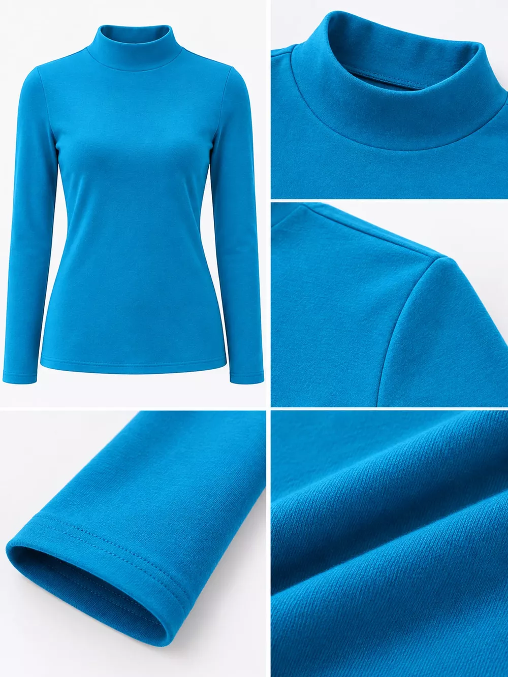 Full Size Slim-Fit Mock Neck Long Sleeve Basic T-Shirt Plus Size, image 24