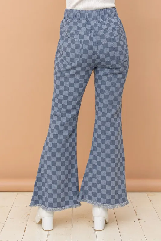 Checkerboard High Waist Bell Pants, image 3
