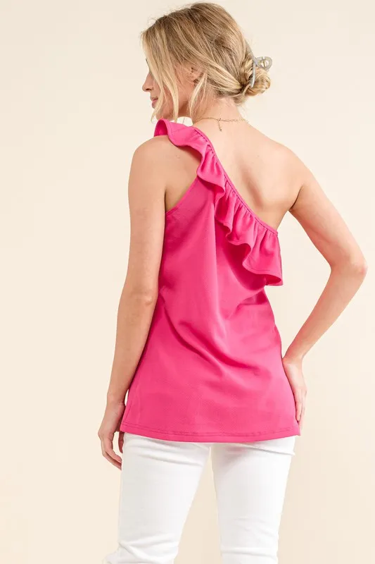 Ruffle One Shoulder Sleeveless Tank Top, image 4