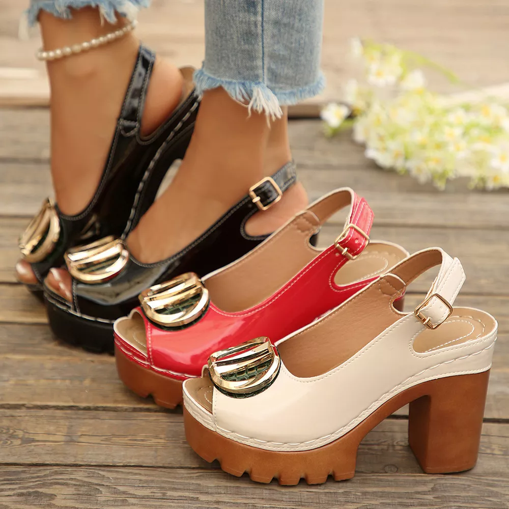 Peep Toe Block Heels Sandals, image 2