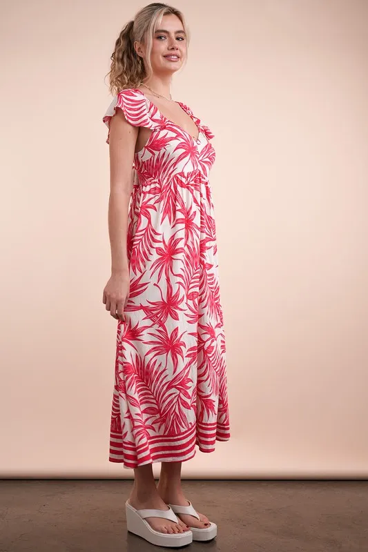 Tropical Printed Midi Summer Boho Dress, image 3