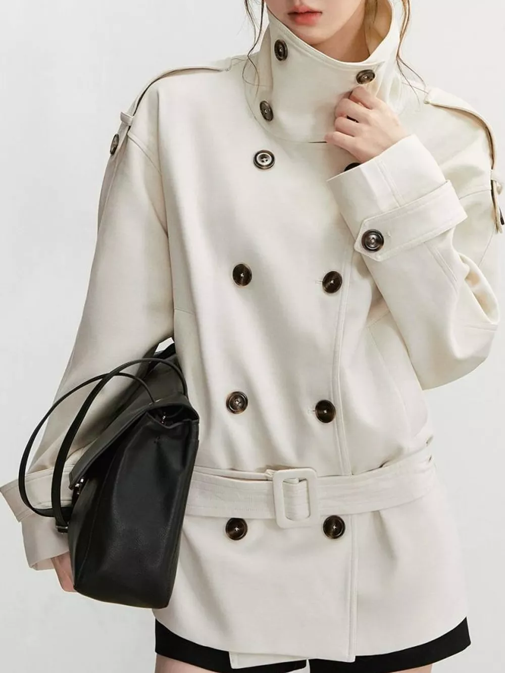 Double-Breasted Turtleneck Trench Outerwear, image 4