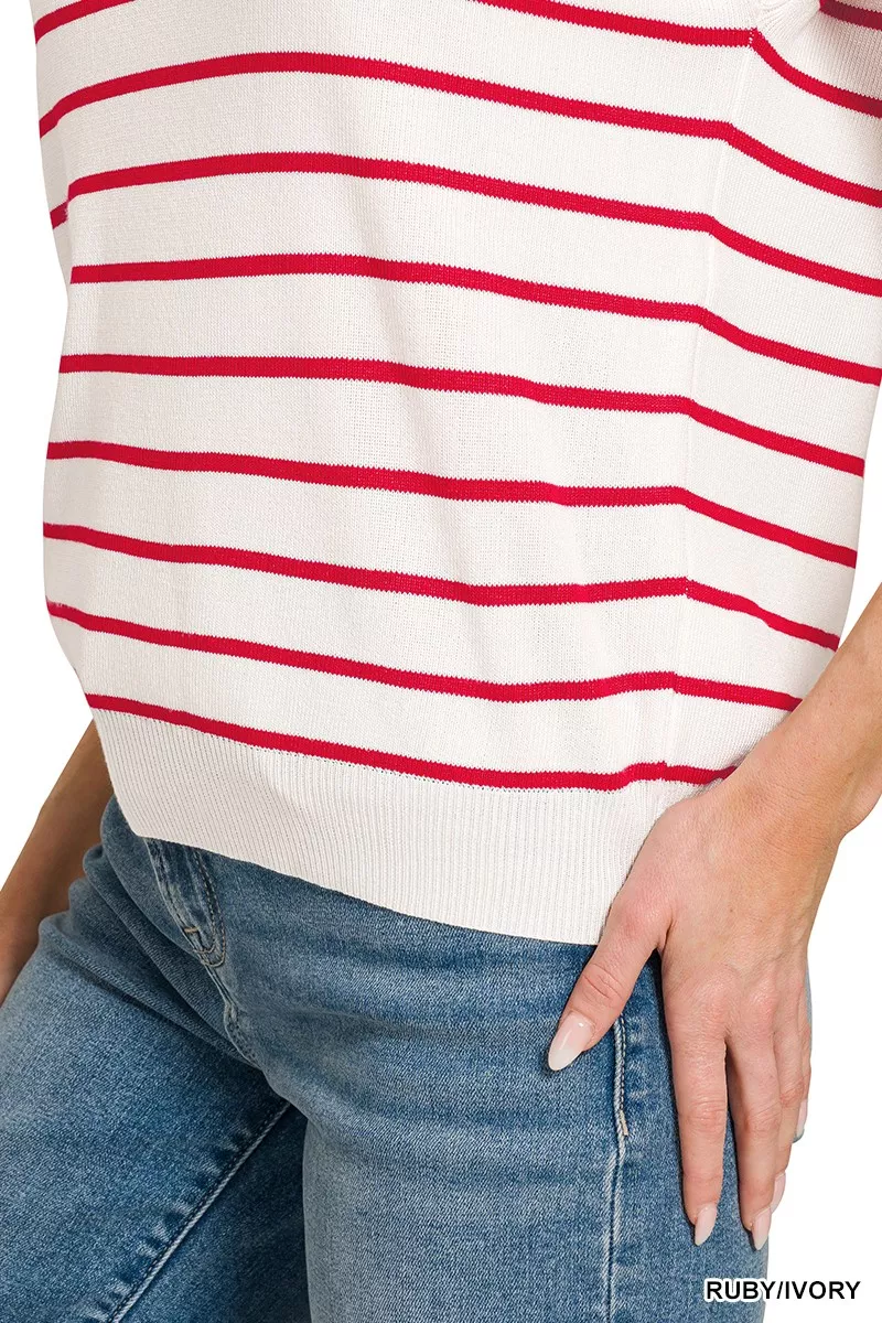 Viscose Striped Collared Sweater Vest, image 9