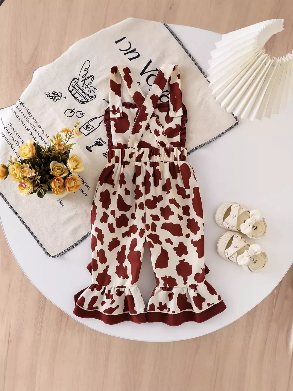 Children's Cow Print Ruffle Jumpsuit, image 7