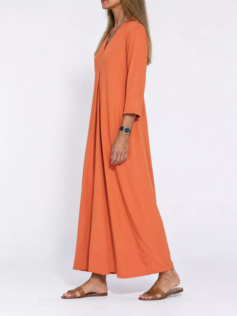 Full Size V-Neck Solid Color Casual Midi Dress Plus Size, image 7