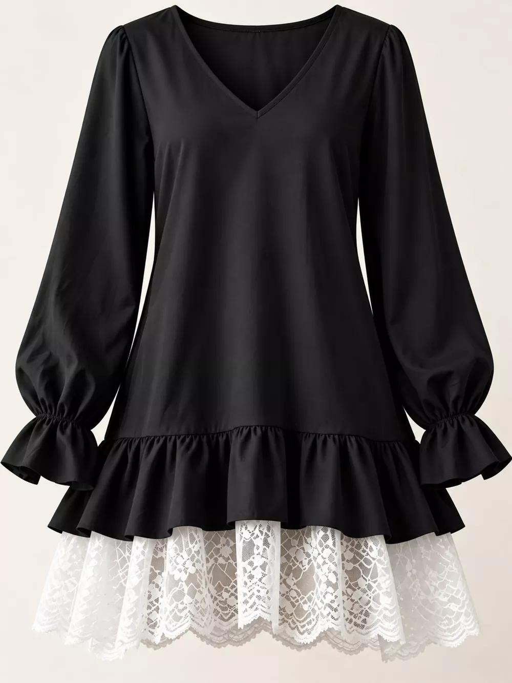Lace Hem V-Neck Flounce Sleeve Dress, image 25