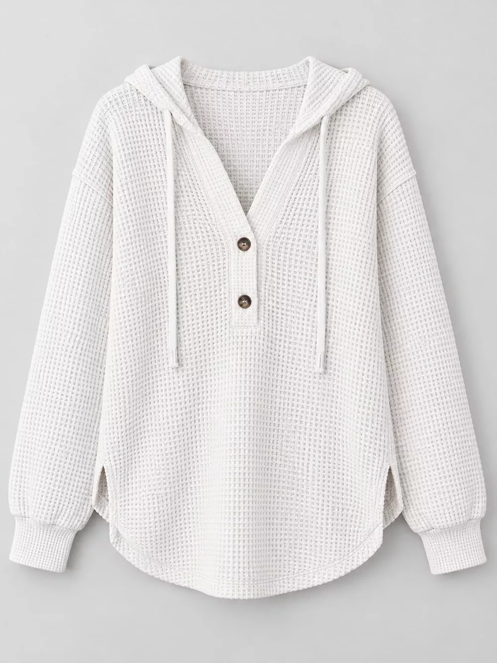 Full Size Waffle Knit Button Detail Hoodie Plus Size, image 15