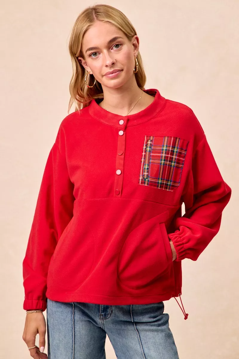 Christmas Theme Fleece Buttoned Top with Pockets, image 7