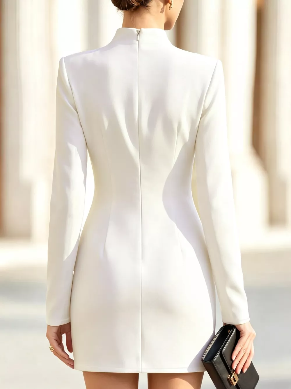 Full Size Decorative Button Mock Neck Mini Dress Plus Size, image 2