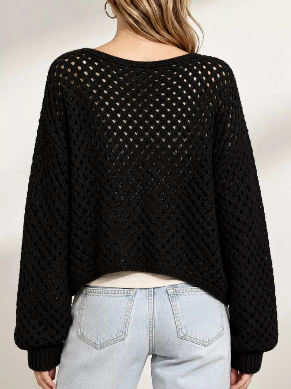 Hollow Out Boat Neck Knit Cover Up, image 7