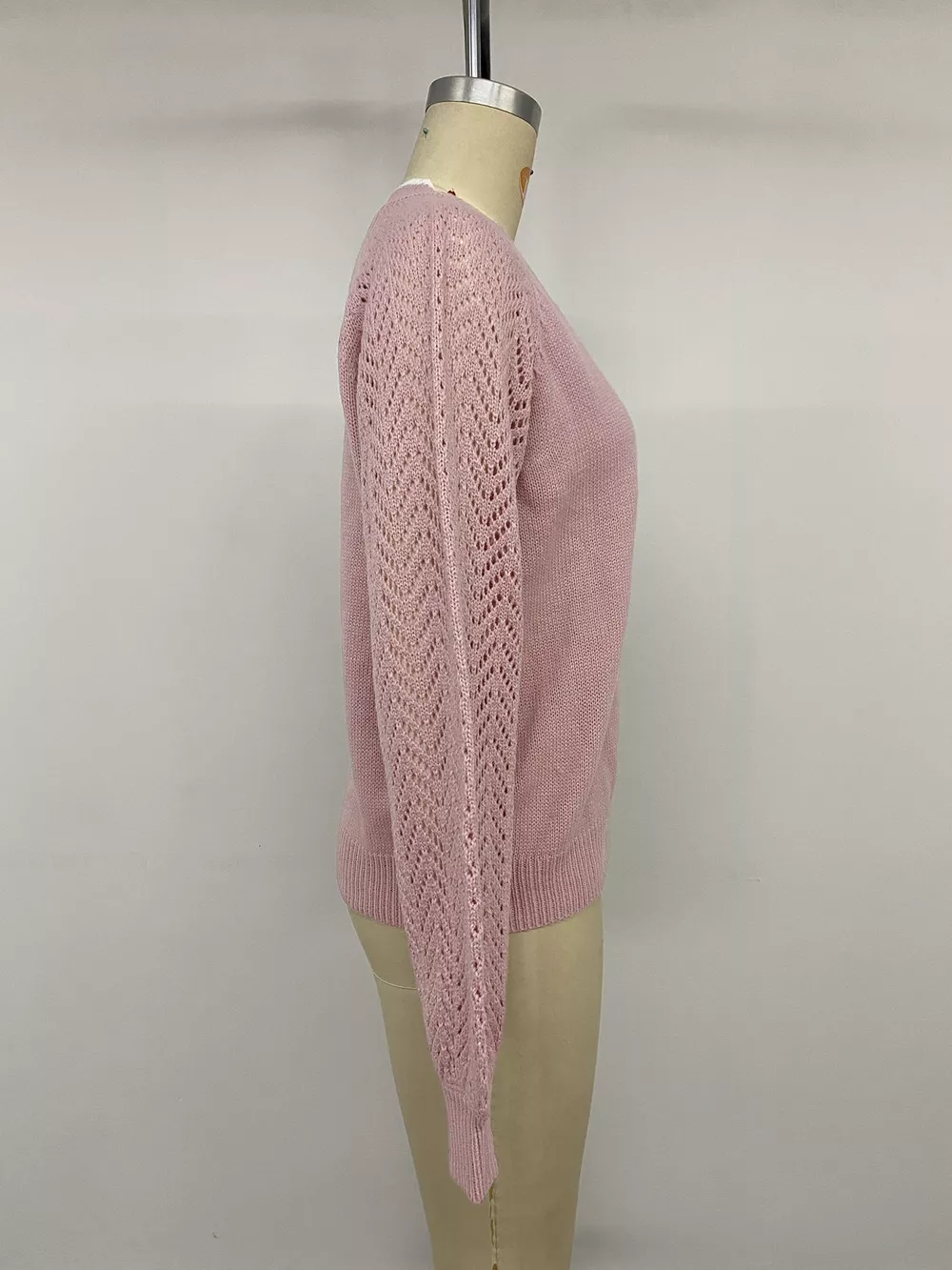 V-Neck Openwork Long Sleeve Sweater, image 12
