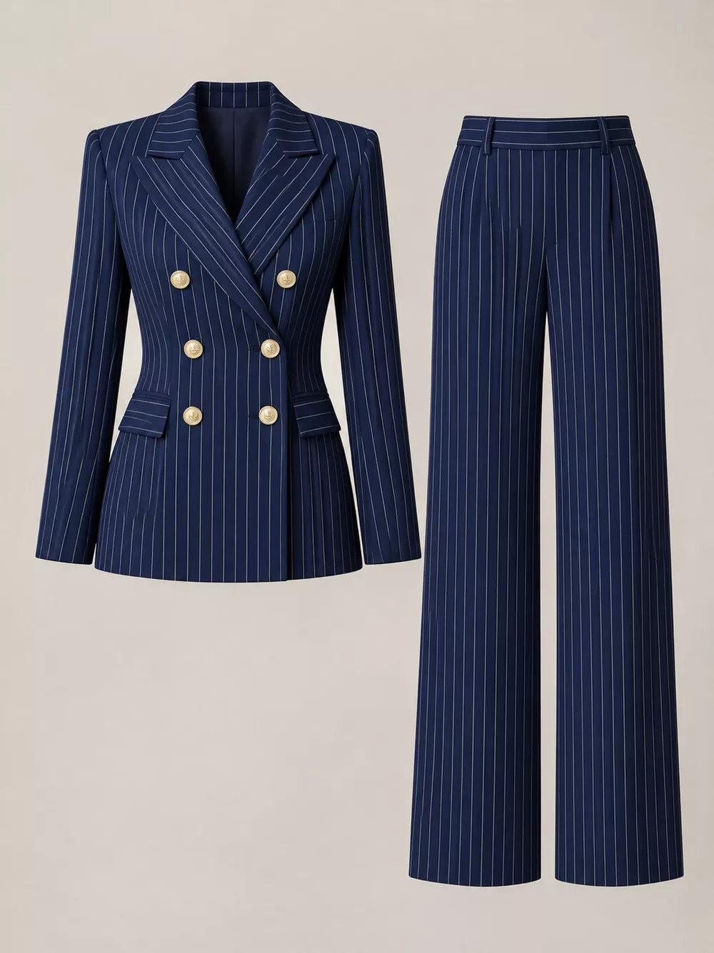 Double-Breasted Pinstripe Blazer and Wide-Leg Pants Set, image 6