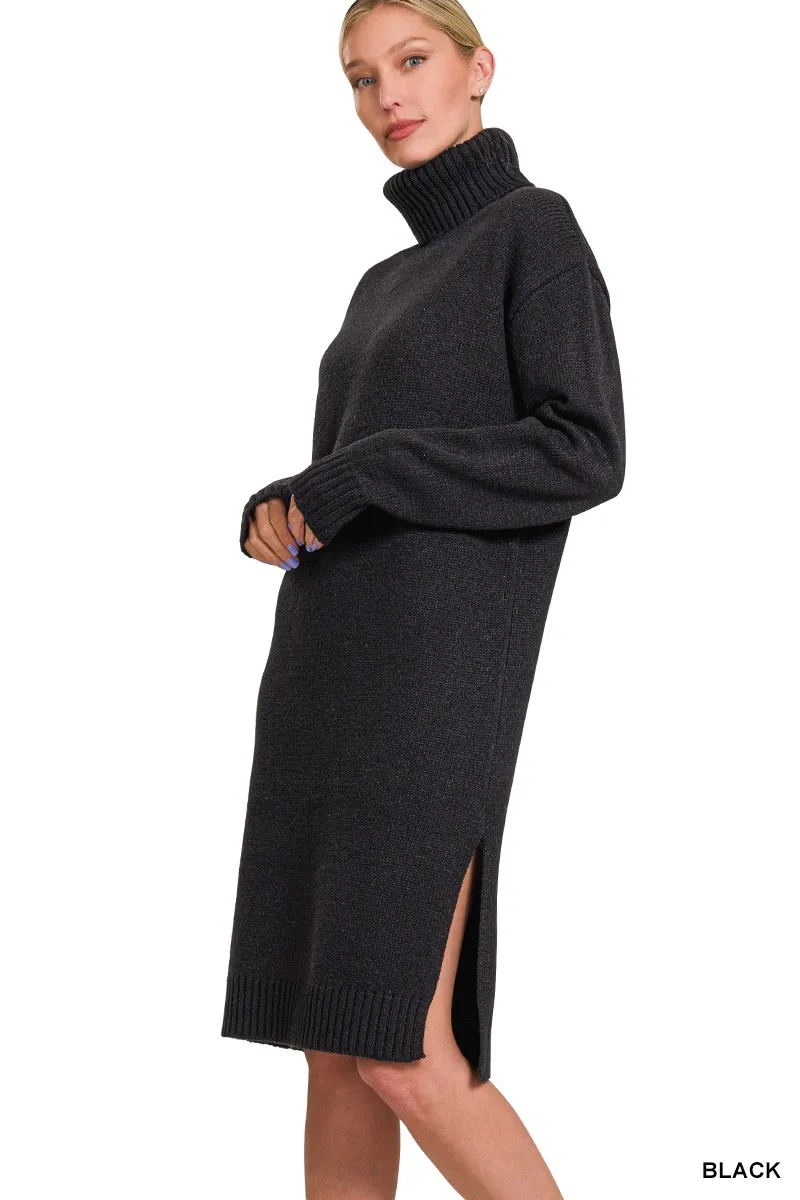 Turtle Neck Long Sleeve Midi Sweater Dress, image 2
