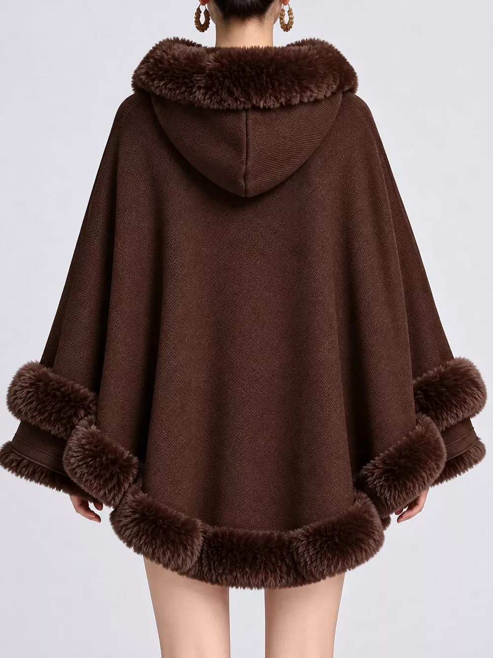 Faux Fur Trimmed Hooded Cape, image 56