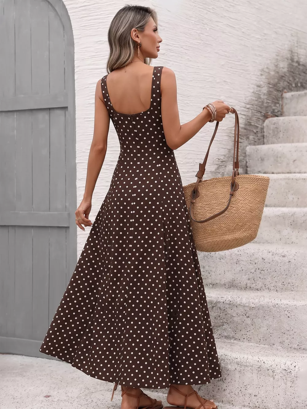 Polka Dot Sleeveless Maxi Dress, image 5