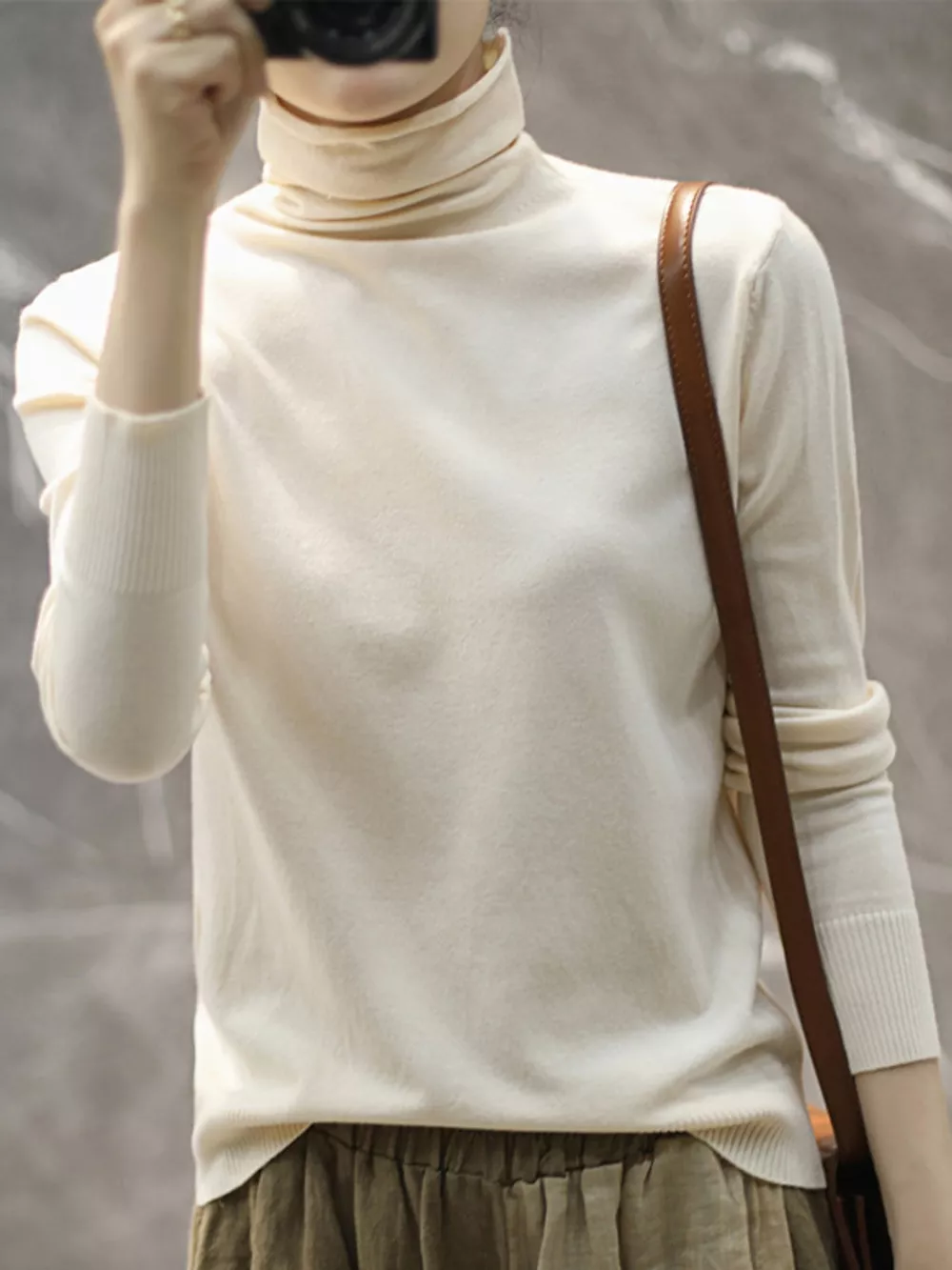 Full Size Slim-Fit Turtleneck Knit Top Plus Size, image 46