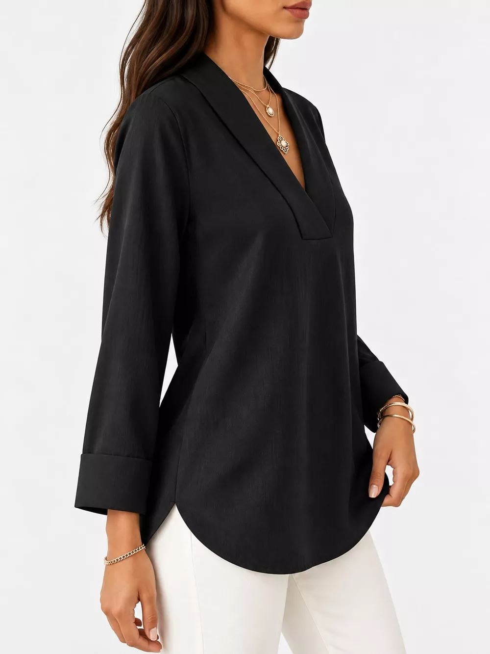 Full Size V-Neck Long Sleeve Blouse Plus Size, image 17